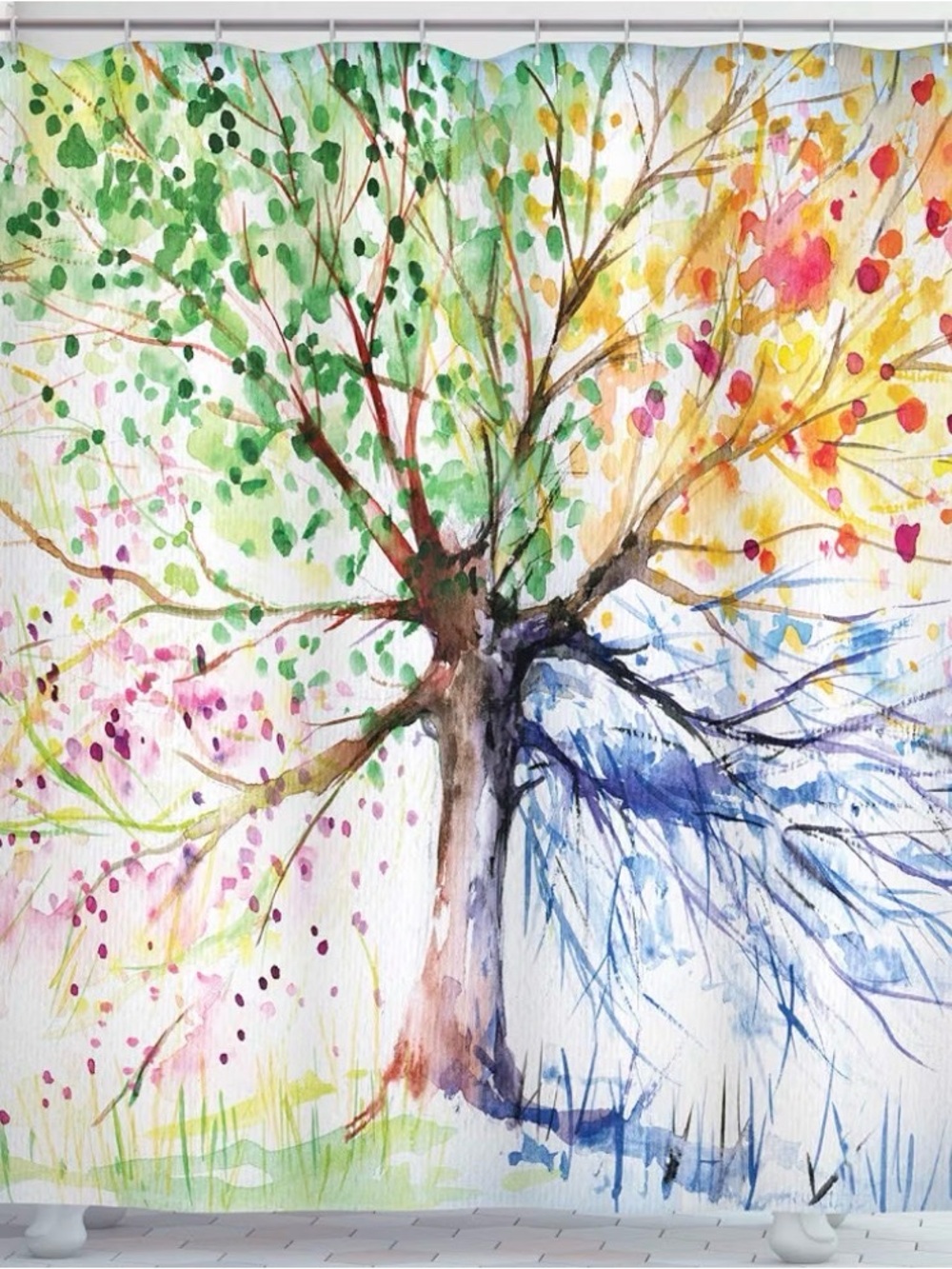 Colorful Watercolor Tree Shower Curtain - small size shower curtain